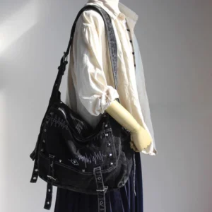 Aesthetic Trendy Grunge Denim Bag High-capacity Vintage All Match Women's Handbags Korean New Casual Shoulder Crossbody Bags