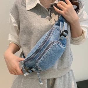 Japanese Style Denim Chest Bag for Women 2025 New Trendy Brand Niche Small Backpack Women's Waist Bag Casual Versatile Crossbody Bag Shopping Mountaineering Bag Climbing Fishing Shopping