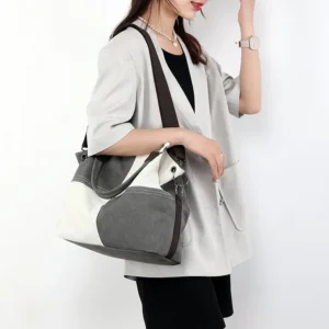 Casual women's canvas bag, fashionable and versatile hand-held crossbody bag, new patchwork color-blocking single-shoulder women