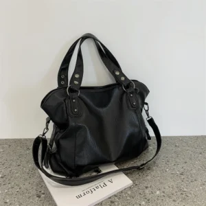 Women Shoulder Crossbody Bag Casual Retro PU Leather Hobos Crossbody Bag Solid Color Soft Female Travel Shopper Mommy Tote Bag