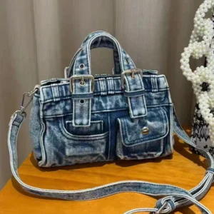 Vintage Denim Bags For Women Luxury Designer Handba Purses 2025 New In Washing Process Button Top Handle Underarm Cloth Shoulder