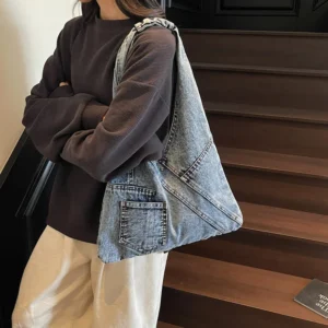 New Women's Fashion Denim Tote Bag - Large Capacity Lightweight Casual Shoulder Bag for Work & Daily Use, Trendy Handbag