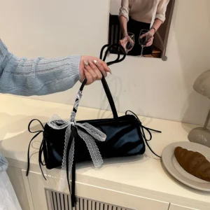 French Elegant Square Bag Korean Bow Decoration Pu High-quality Bag Niche Simple Ballet Style Shoulder Bag New Casual Women Bags