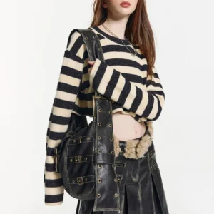 Women Retro Tote Bag Locomotive Gothic Handbag Versatile Y2k Shoulder Bag Leather Hobo Bag Aesthetic Purse